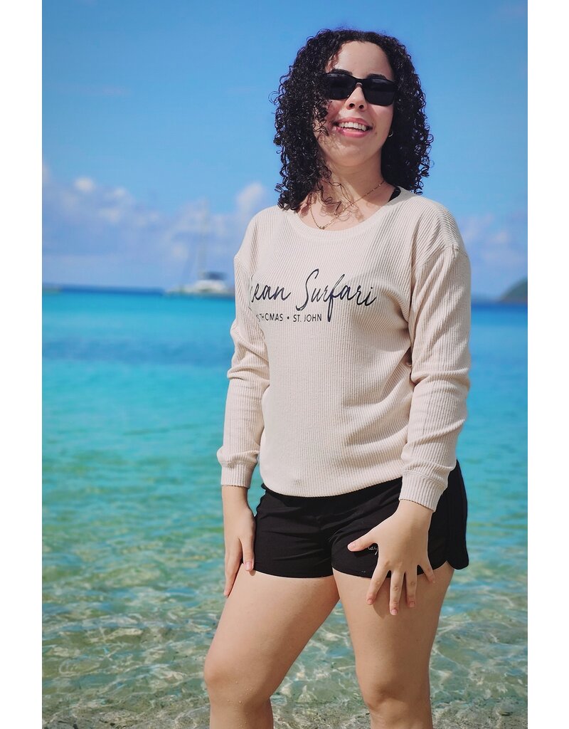 Ocean Surfari Ladies Ribbed Hacci Crewneck Summer Sand