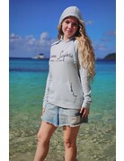 Ocean Surfari Ladies Rib Hacci Lettuce Edge Hoodie Laguna Blue