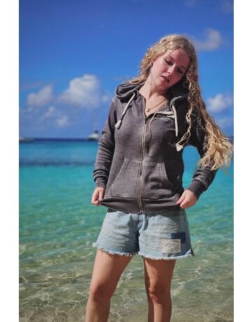 Ocean Surfari Ladies Burnout Full Zip Hoodie Steel Grey