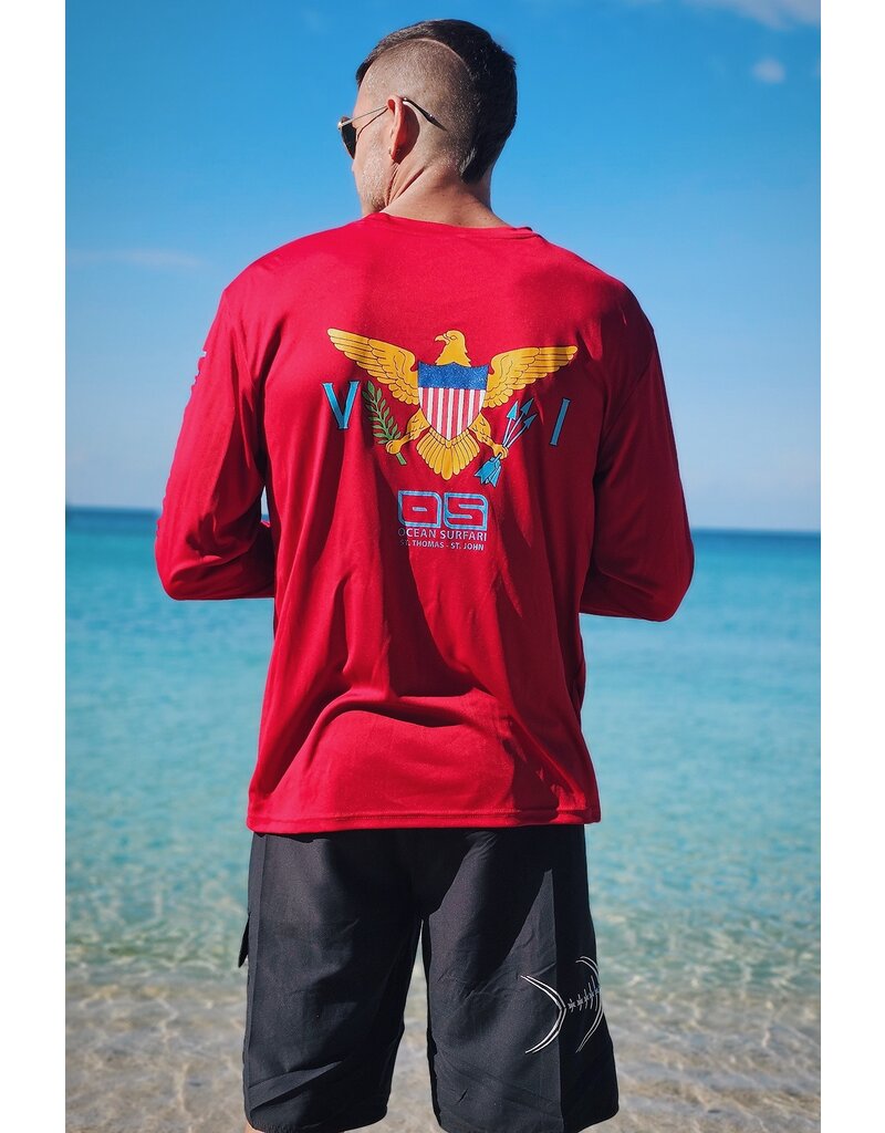 Ocean Surfari OS SPF 50+ Performance Men's LS VI Flag Red