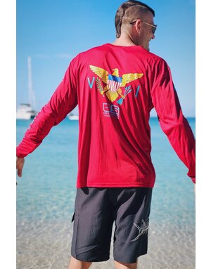 Ocean Surfari OS SPF 50+ Performance Men's LS VI Flag Red