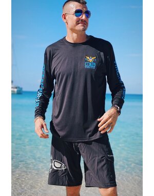 Ocean Surfari OS SPF 50+ Performance Men's LS VI Flag Black