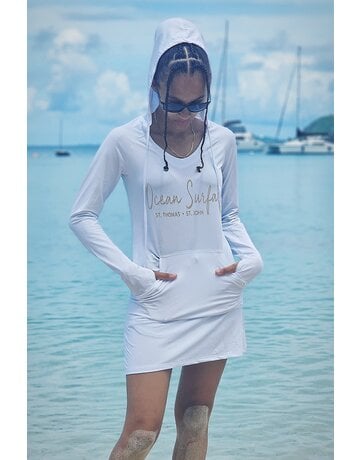 Ocean Surfari OS Women's Mesh Hoodie Dress - Optic White