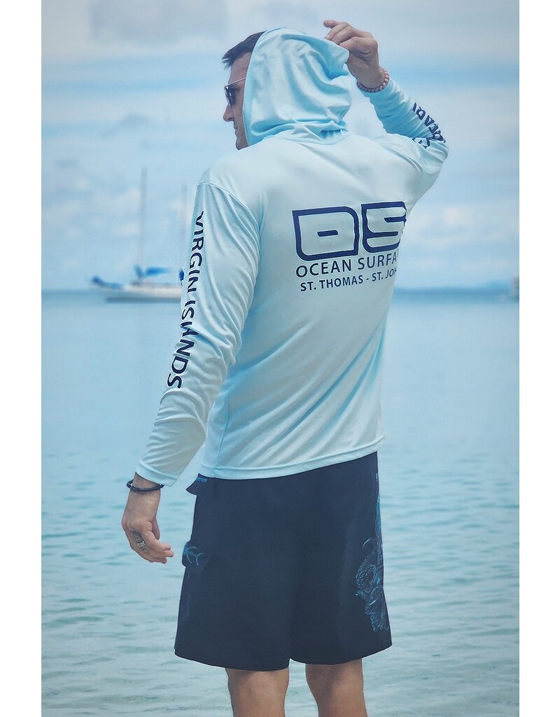 Ocean Surfari OS SPF 50+ Performance Men's Hoodie Ice Blue