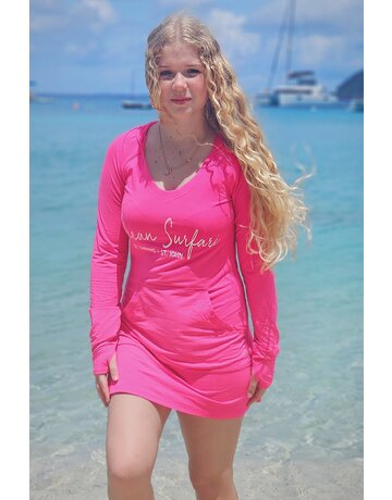 Ocean Surfari OS Women's Mesh Hoodie Dress - Fushia