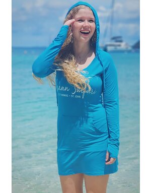 Ocean Surfari OS Women's Mesh Hoodie Dress - Neon Blue