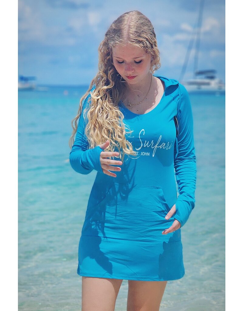 Ocean Surfari OS Women's Mesh Hoodie Dress - Neon Blue