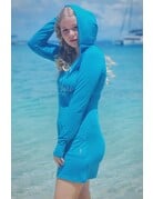 Ocean Surfari OS Women's Mesh Hoodie Dress - Neon Blue