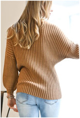 Ribbed Knit Sweater with Puff Sleeves