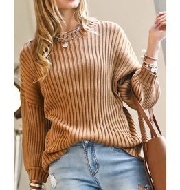 Ribbed Knit Sweater with Puff Sleeves
