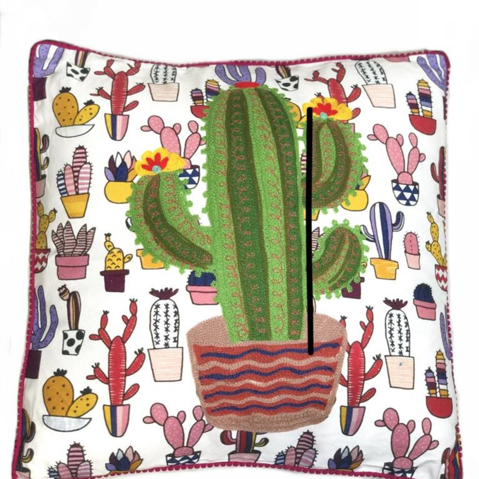 Cactus Embroidered Pillow
