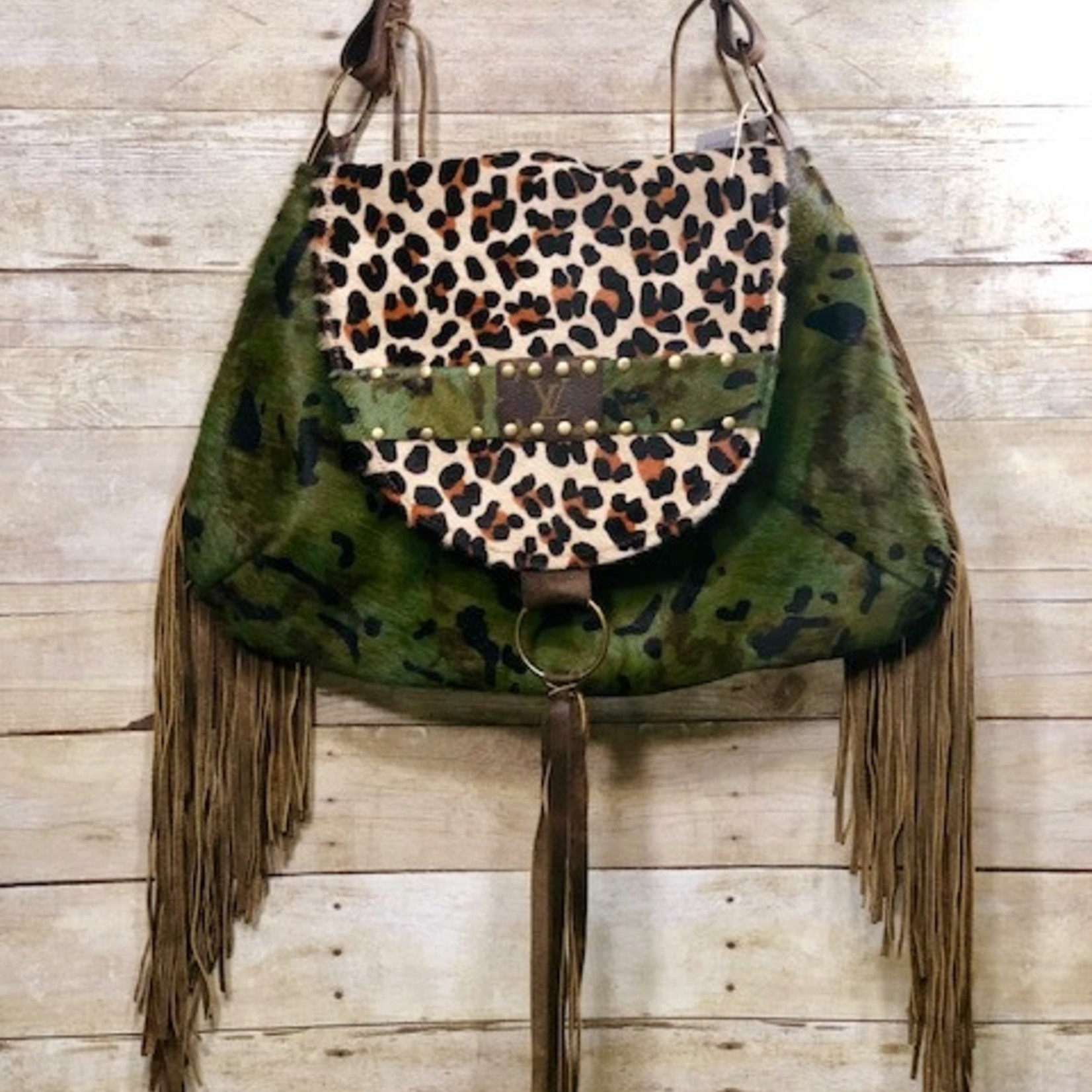 Leather LV Camo and Leopard Saddle Bag