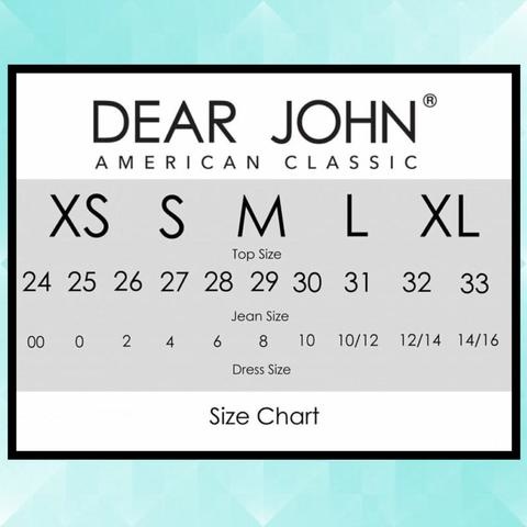 dear john jeans size chart