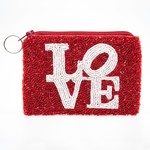 Beaded Love coin purse white/red beads