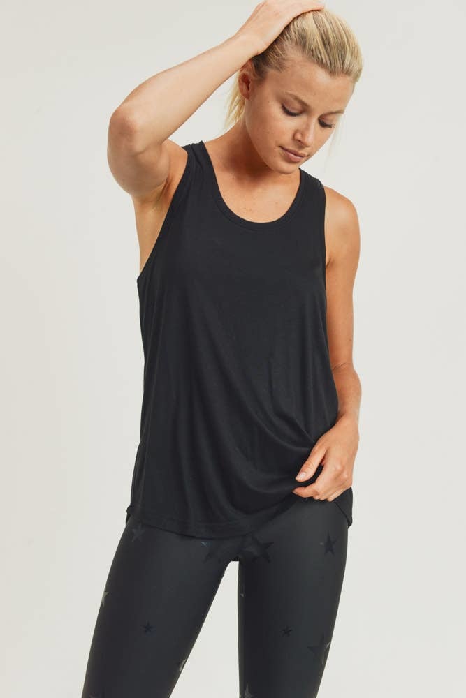 MONO B Hoodie Sleeveless Perforated Side Panels Hi-Lo Black Athletic Muscle  Tank