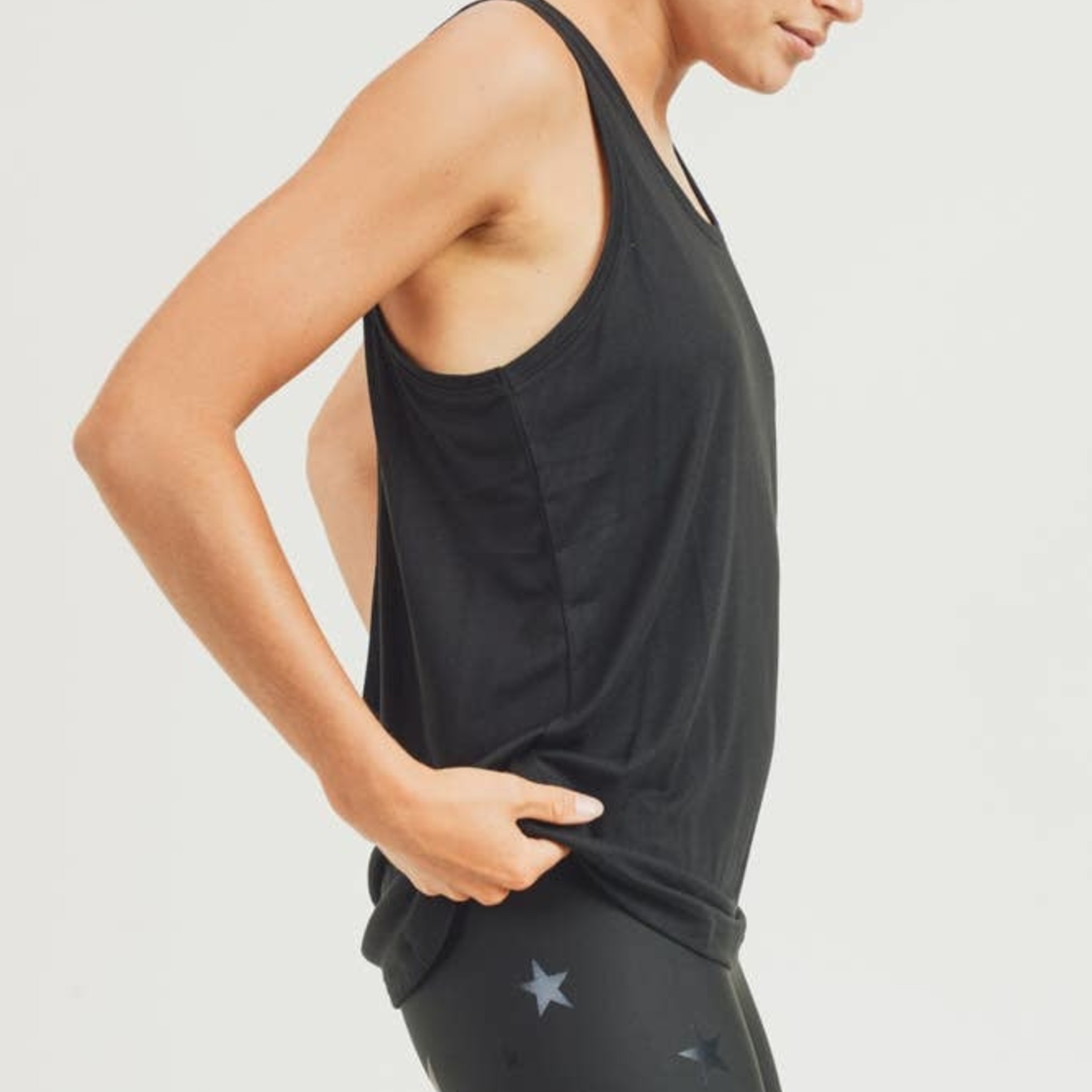 MONO B Hoodie Sleeveless Perforated Side Panels Hi-Lo Black Athletic Muscle  Tank