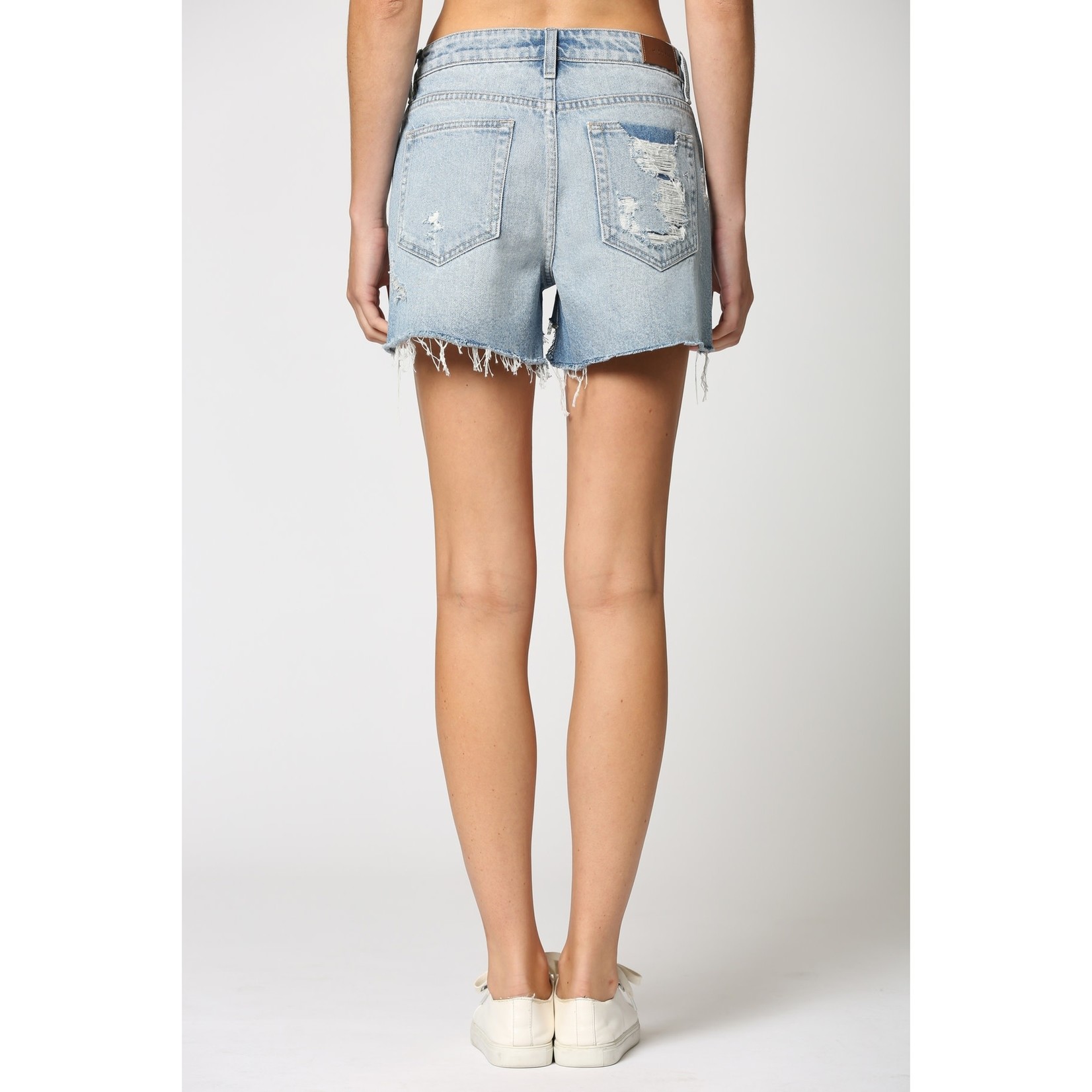 Hidden Jean Light Wash Step Hem Mom Shorts