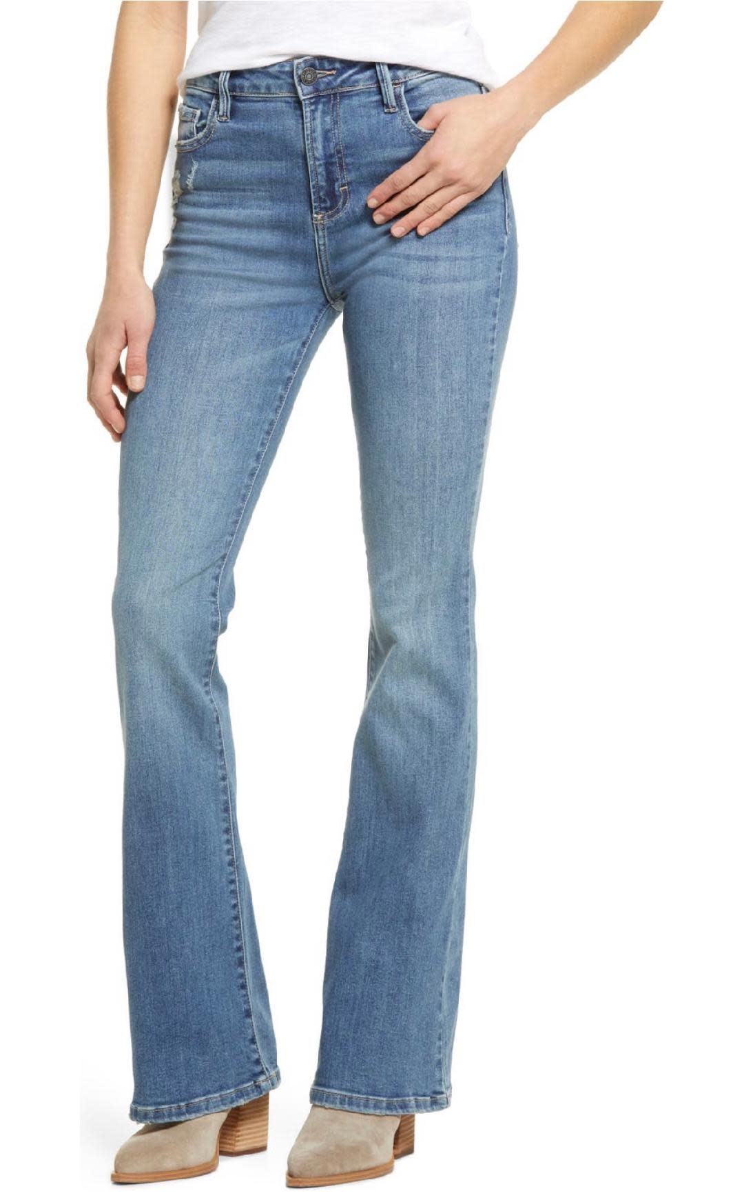 Mid Rise Medium Wash Happi Flare Jeans - The Arrangement