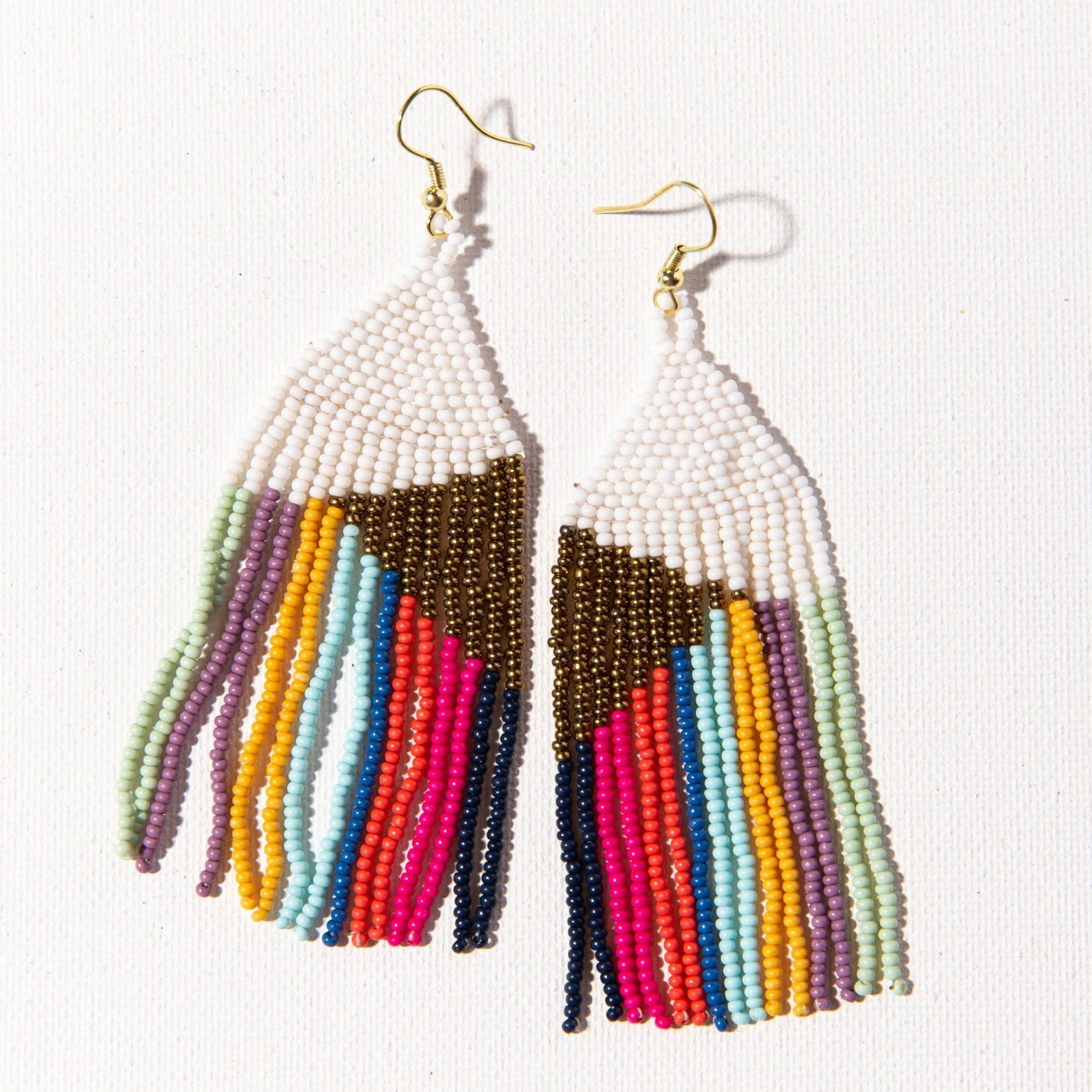 Ink + Alloy Gold White With Bright Stripes Fringe Earring