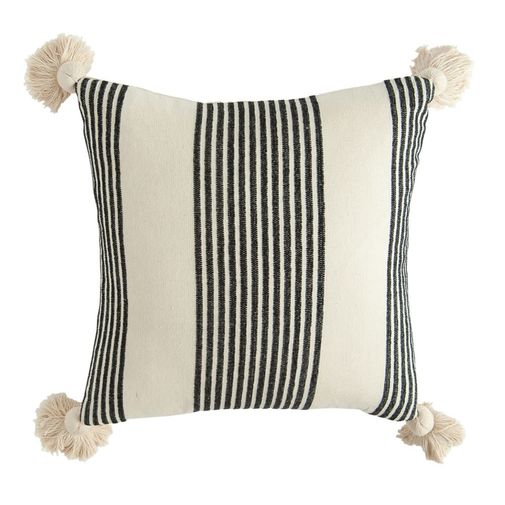 creative Co-op Black Square Stripped Pillow w Tassels