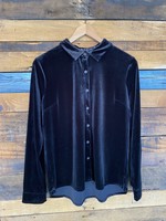 Skies Are Blue Black Velvet Button Up Top