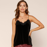 Skies Are Blue Black Lace Detail Velvet Cami