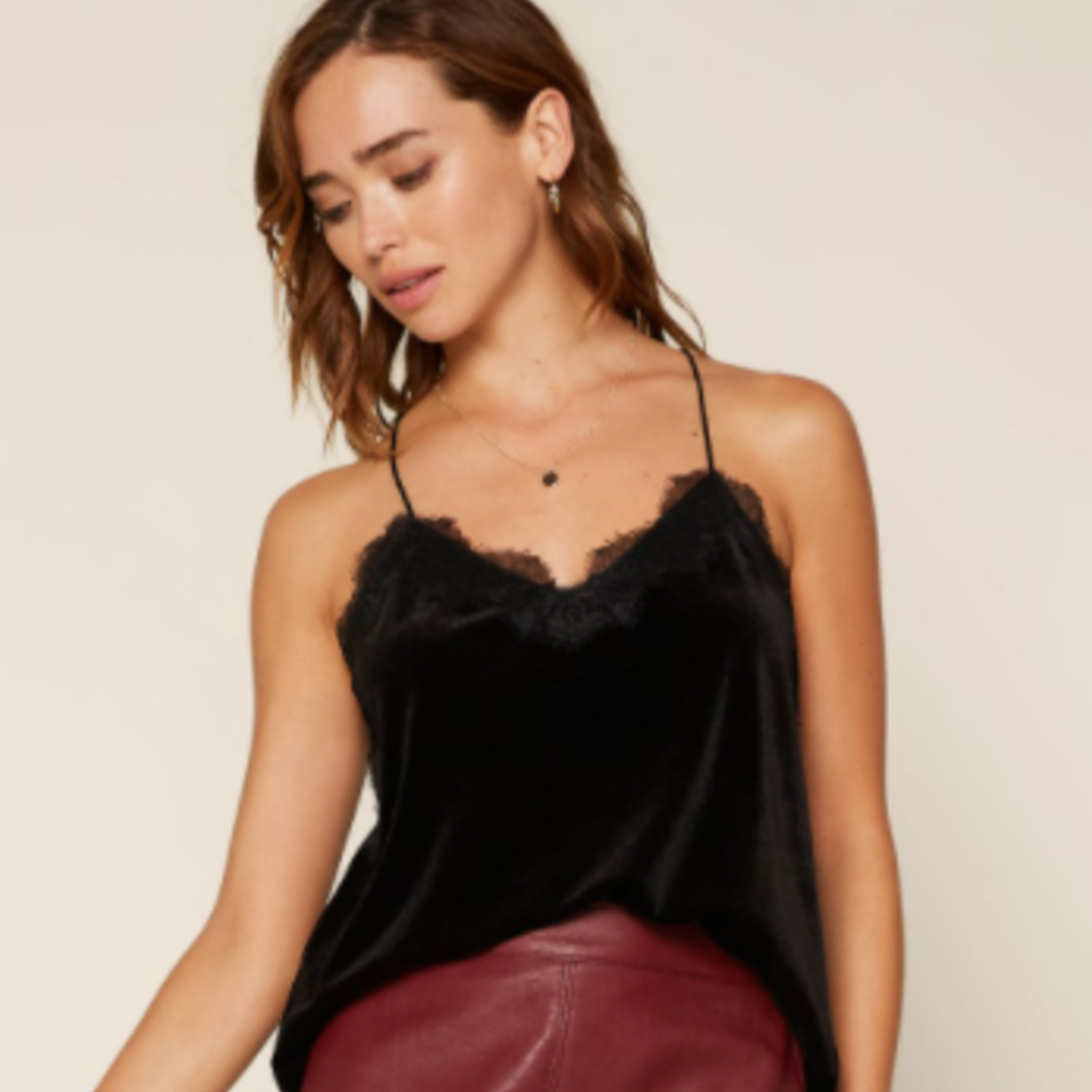NWT- FRAME Sleeveless Velvet Shimmer Cami Top Noir Black - Size Medium