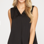 Black Satin Sleeveless Top