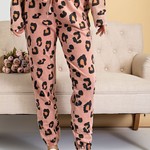 Pink Leopard Print Terry Knit Pants