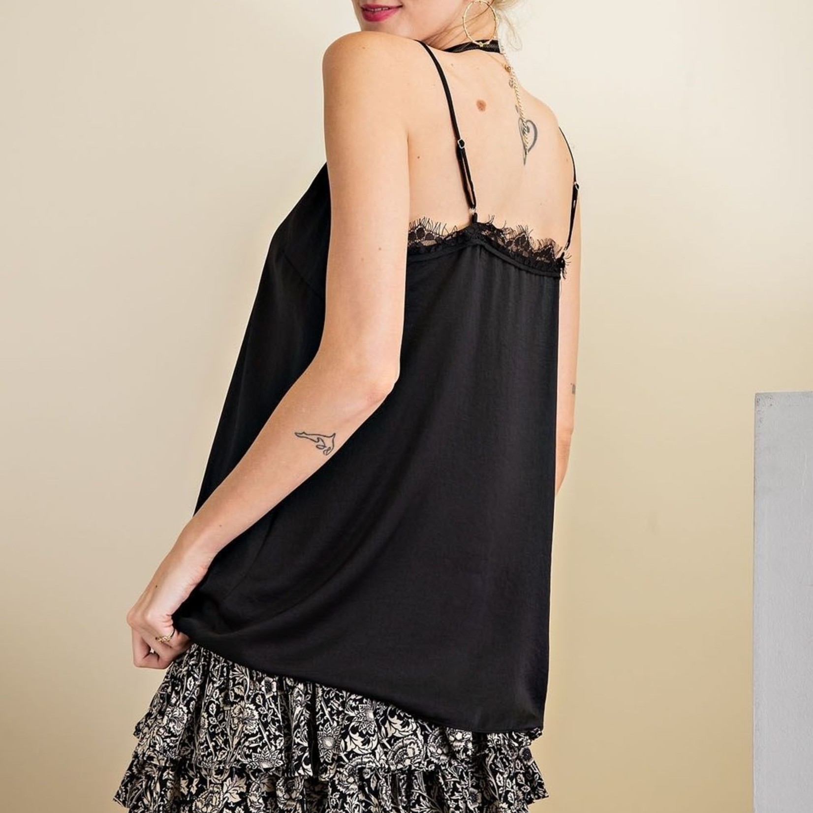 Black Satin Cami With Lace