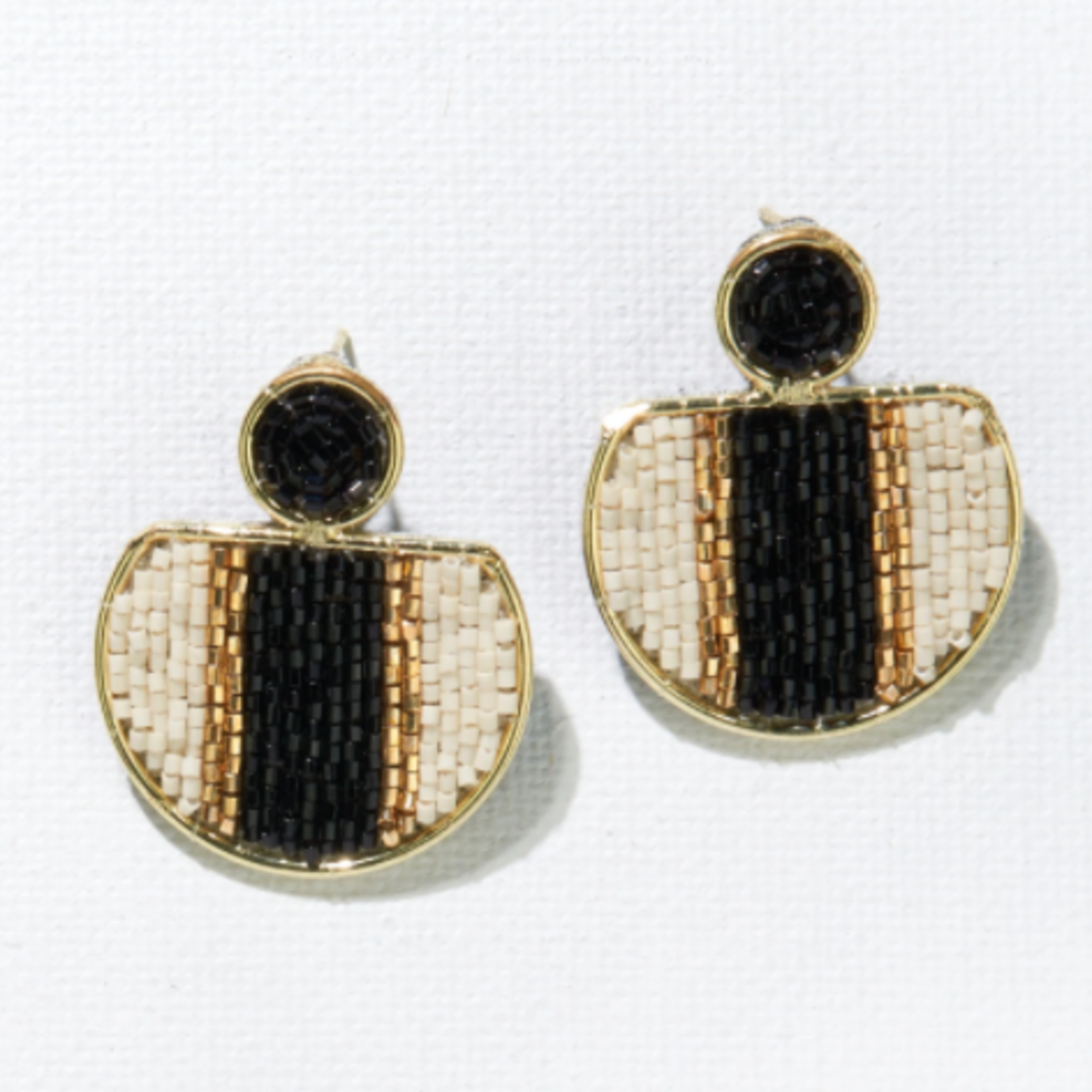Ink + Alloy Ivory Black Gold Brass Circle Beaded Earring