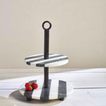 mud pie Marble & Black Striped Tiered Server