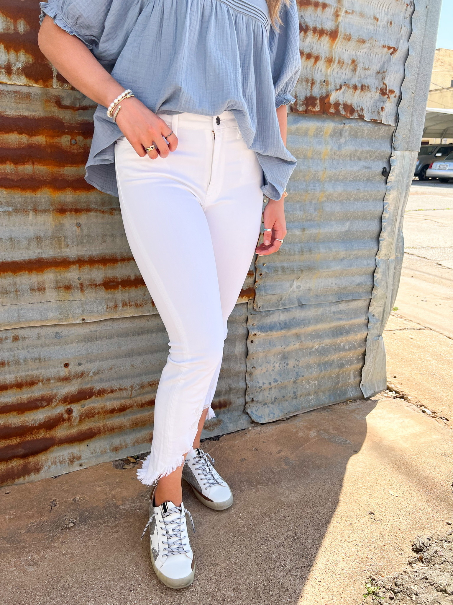 High Rise White Skinny Jeans