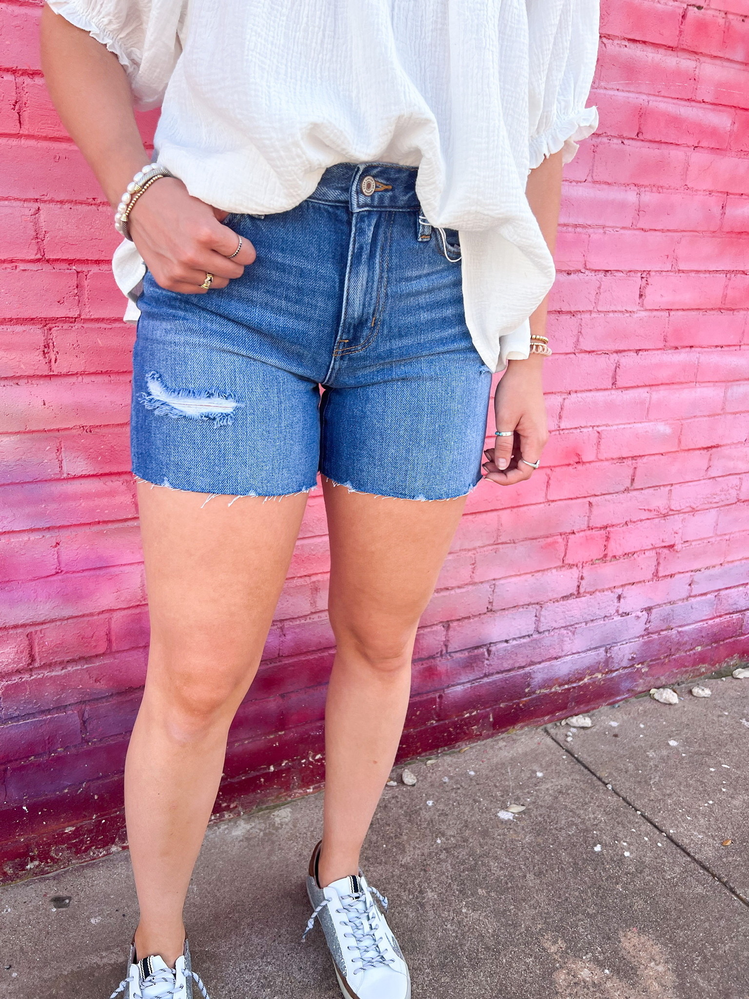 Medium Wash High Rise Shorts - The 