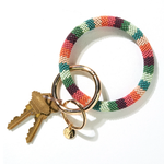 Ink + Alloy Pink Port Mint Teal Stripe Seed Bead Key Ring