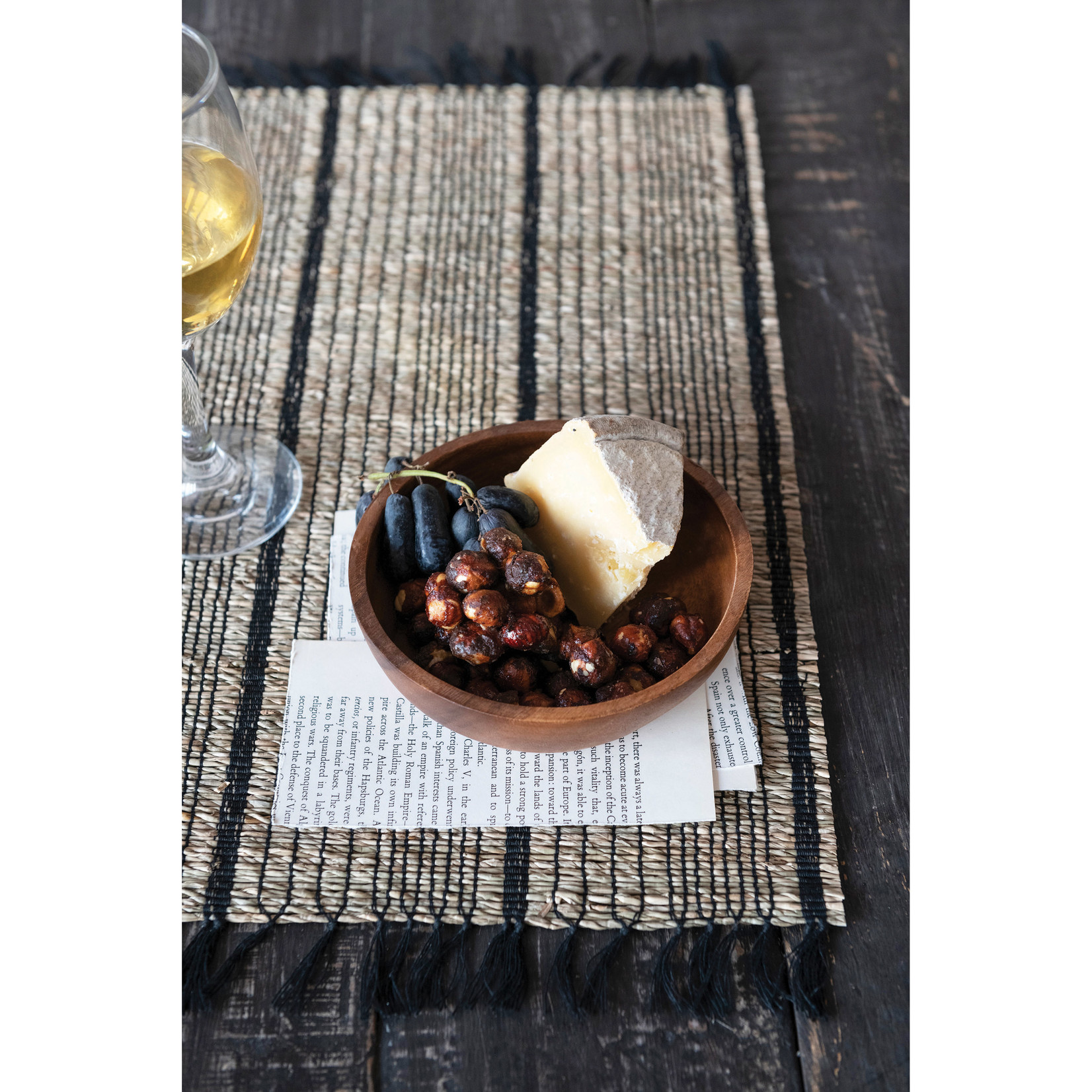 creative Co-op Bamboo Placemat with Stripes & Fringe