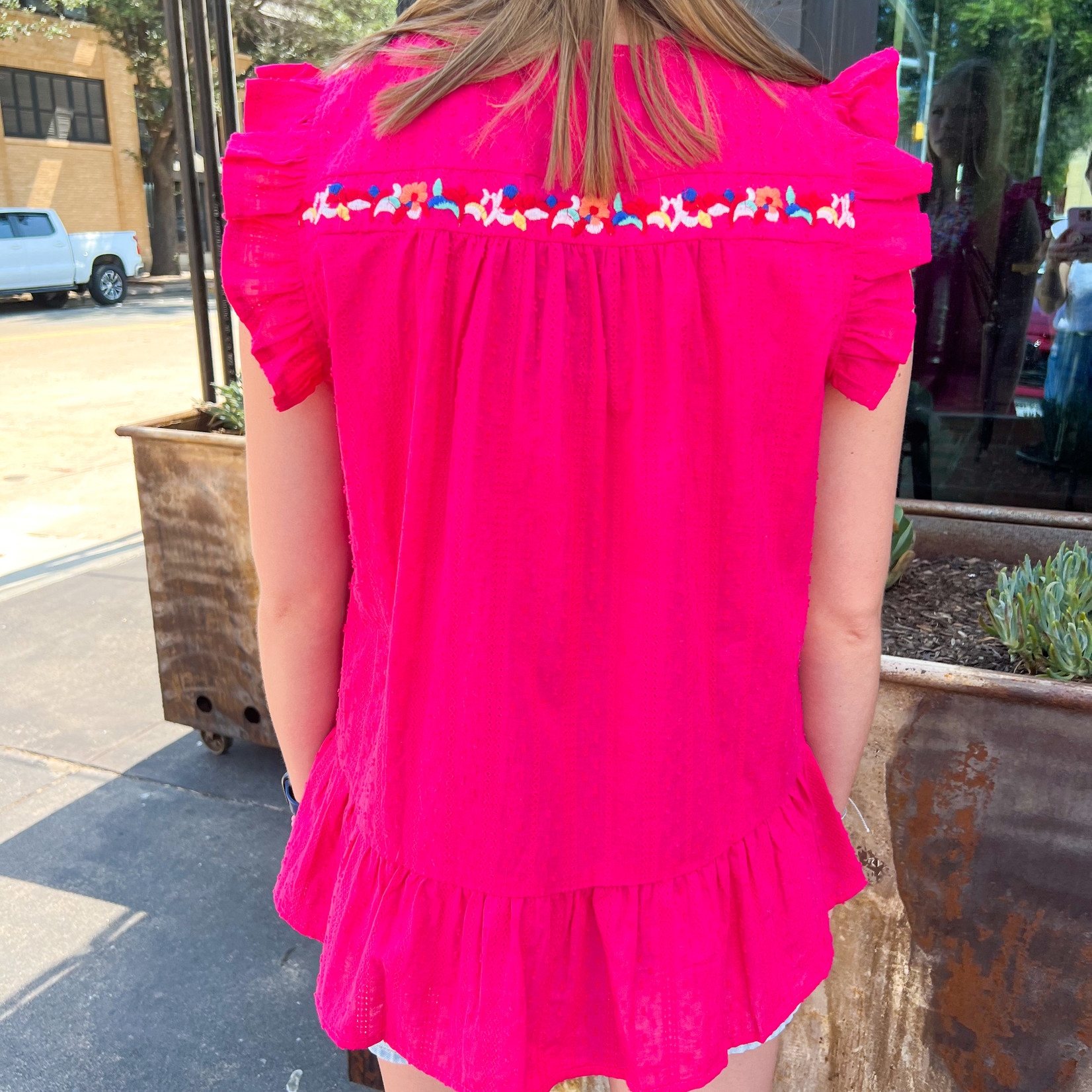 See & Be Seen Fuchsia Floral Embroidered Top