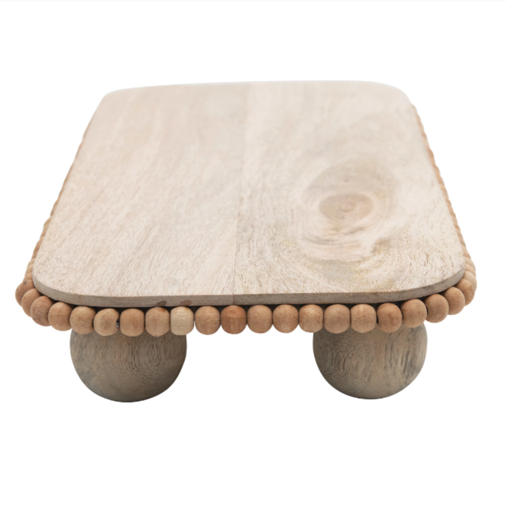 creative Co-op Decorative Mango Wood Pedestal w/ Wood Beads