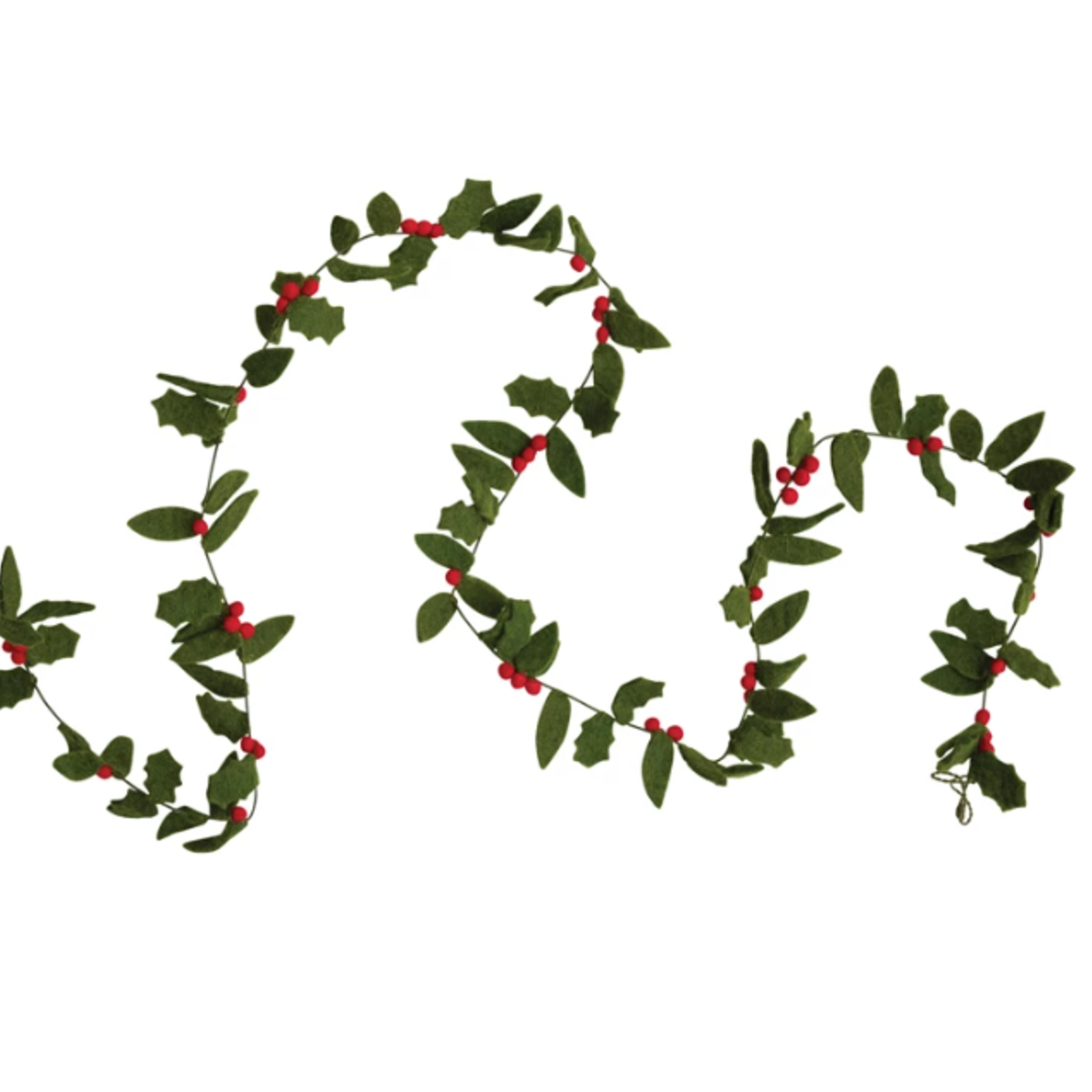 creative Co-op Holly Leaves Garland with Berries, Green and Red