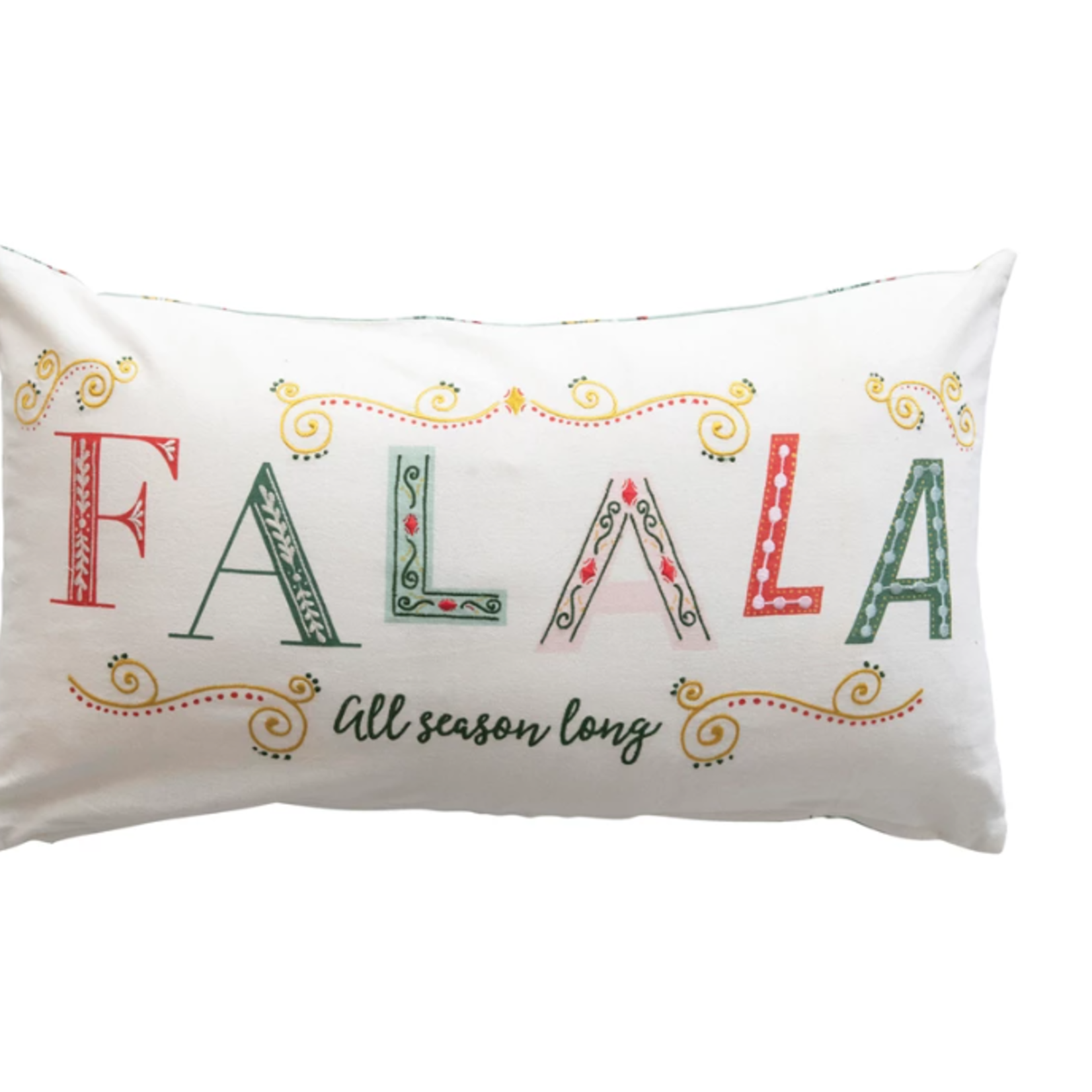 creative Co-op "FA LA LA All Season Long" Cotton Lumbar Pillow