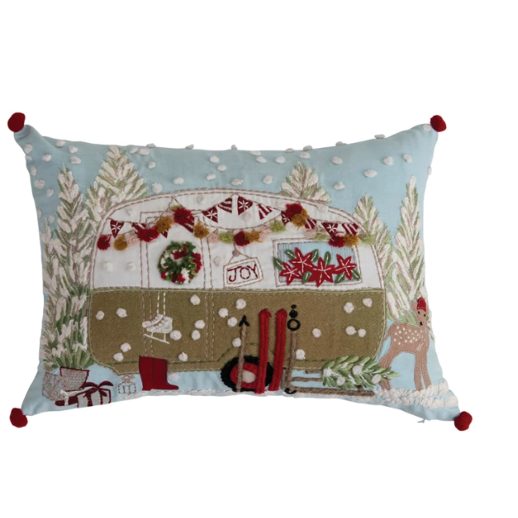 creative Co-op Camper, Embroidery, 20" x 14" Cotton Lumbar Pillow