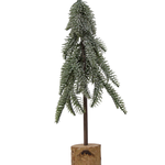 creative Co-op Pine Tree with Wood Slice Base, Snow Finish 6" Round x 19-3/4"H Plastic