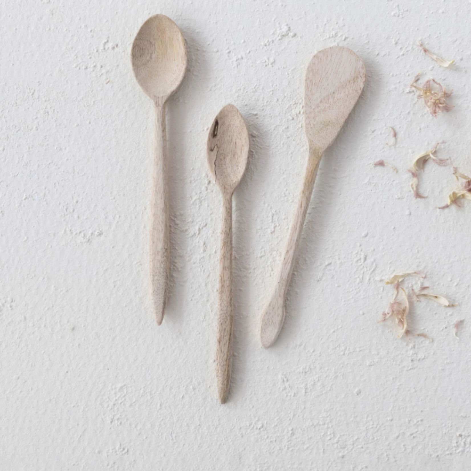 creative Co-op Hand-Carved Mango Wood Spoon, Bleached, 3 Styles