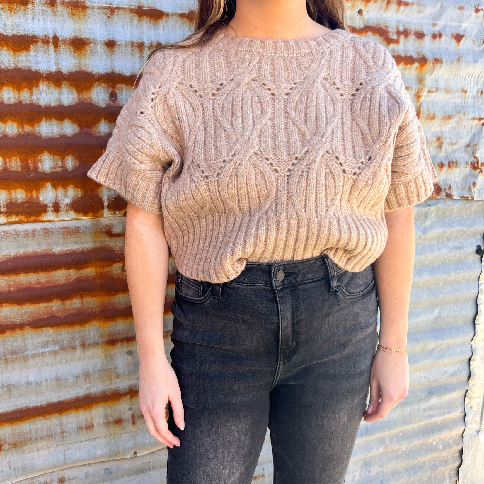 Oversize Crop Short Sleeve Sweater