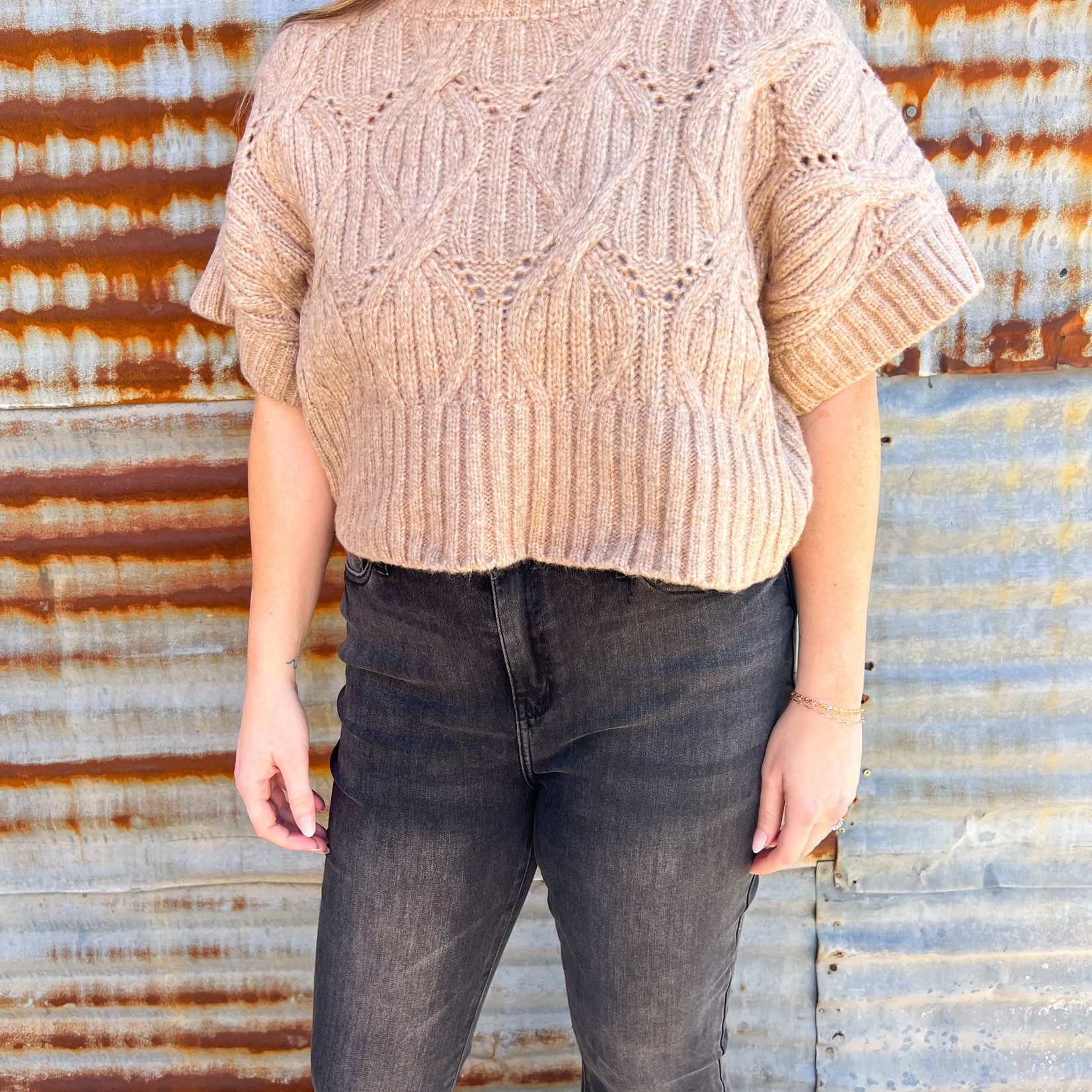 Oversize Crop Short Sleeve Sweater