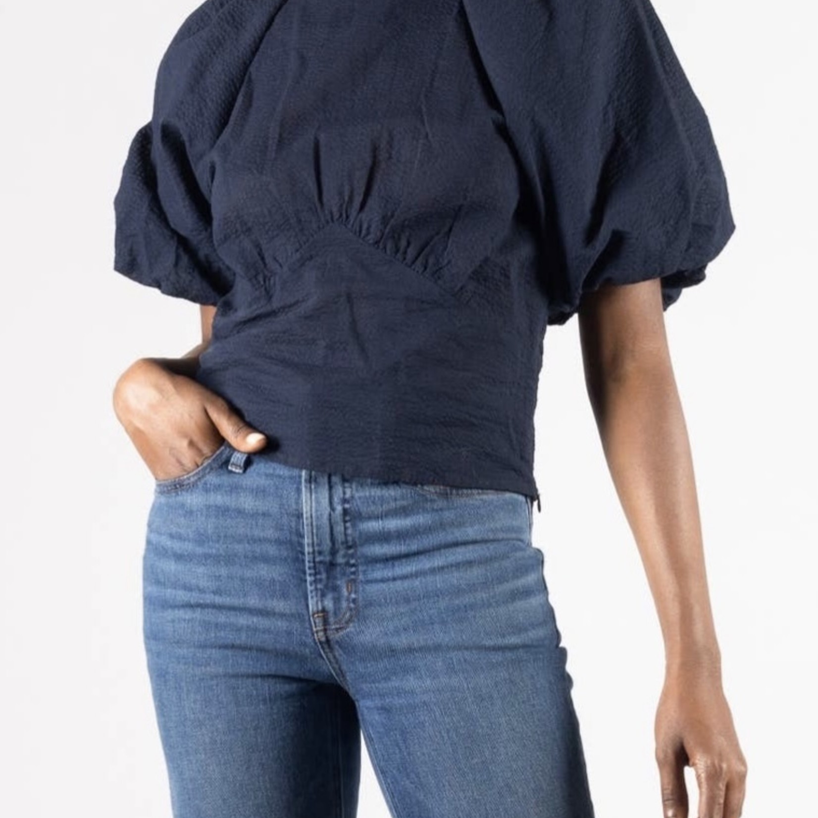 Before You Collection Textured Fabric Puff Sleeve Top