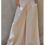 Satin Wide Leg Pants With Zipper And Side Pockets