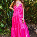 BUCKETLIST Fuchsia Strappy tied Poplin Maxi