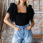 Veveret Layered Ruffle Sleeve Smocked Bodysuit