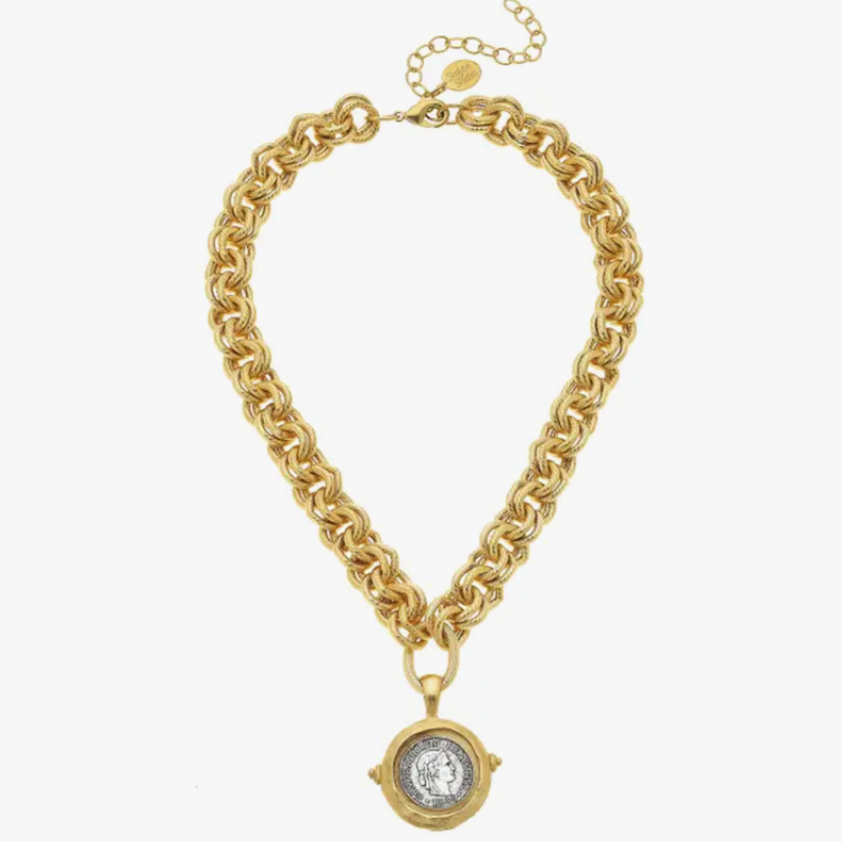 susan shaw Gold and Silver Italian Intaglio Coin Necklace